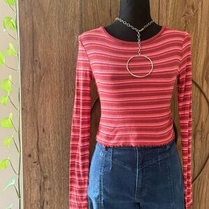 Wild Fable Red and Pink Striped Long Sleeve Top